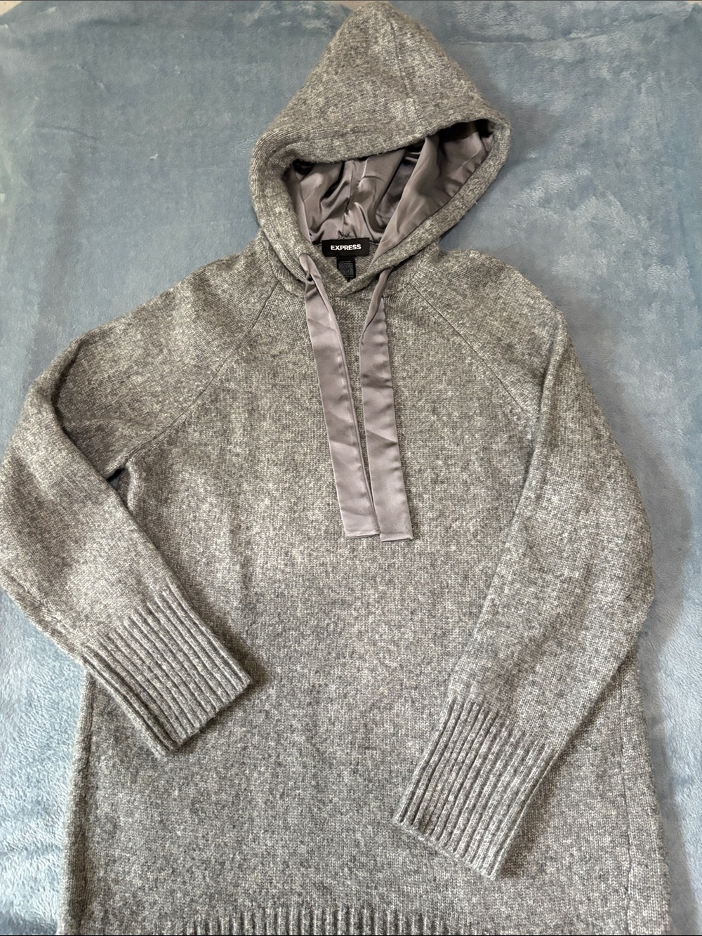 Express Gray Hooded Crewneck Sweater